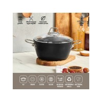 Amboss Dark Titanyum Kaplama 20 Cm Cam Kapaklı Derin Tencere